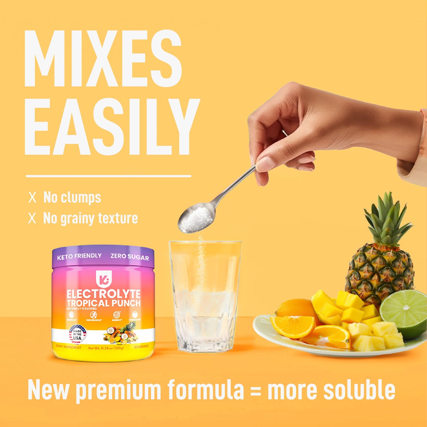 Keppi Keto Electrolytes Powder No Sugar - Sugar Free Electrolytes - Made in USA - Advanced Hydration, Performance & Recovery - Delicious Tropical Flavor - Mixes Easily No Clumps