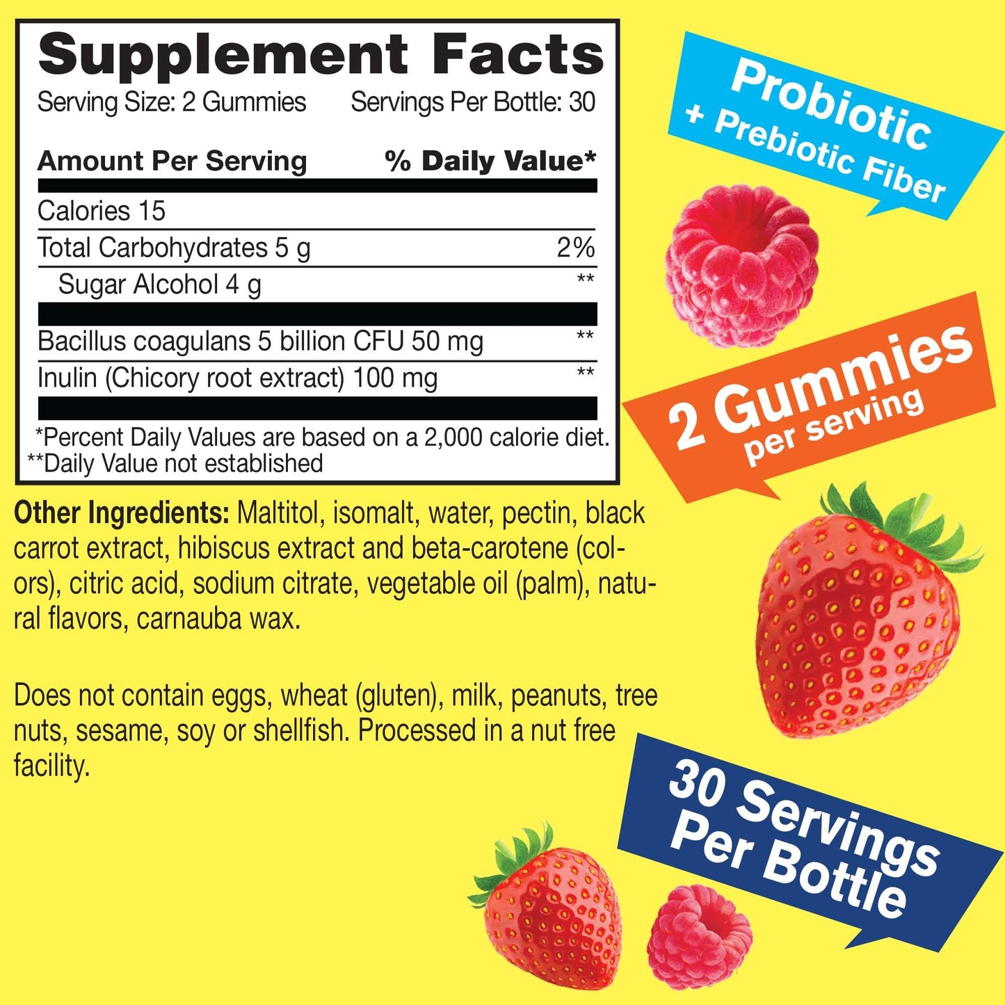 Sugar Free Probiotic with Prebiotic Gummies (5 Billion CFU) - Digestive Support, Gut Health, and Vaginal Support - Shelf Stable Probiotic Gummy, Prebiotics and Probiotics for Women and Men - 60 Count