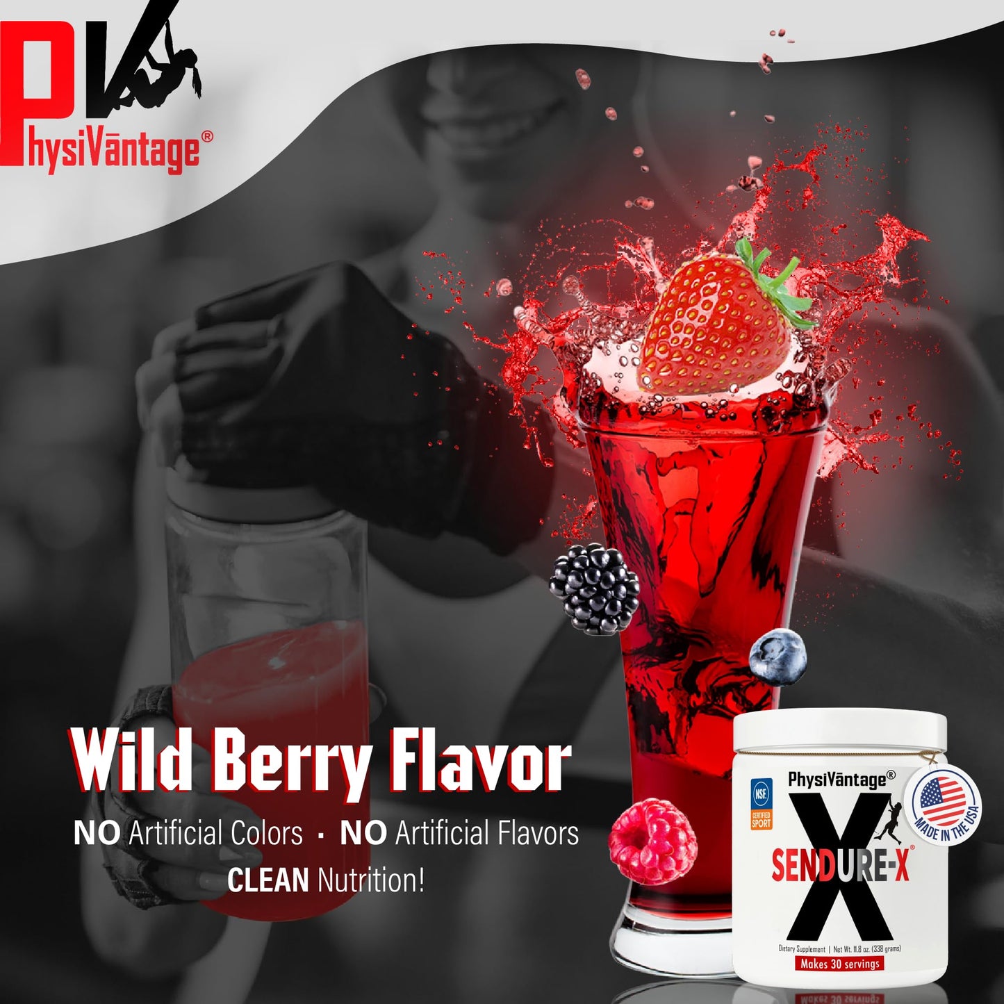 Sendure-X Beetroot + Citrulline Powder - Caffeine-Free Pre-Workout - Boosts Blood Flow, Energy, VO2 Max, Endurance, Recovery - NSF Sport Certified, Peak Performance, Natural - 30 Servings Wild Berry