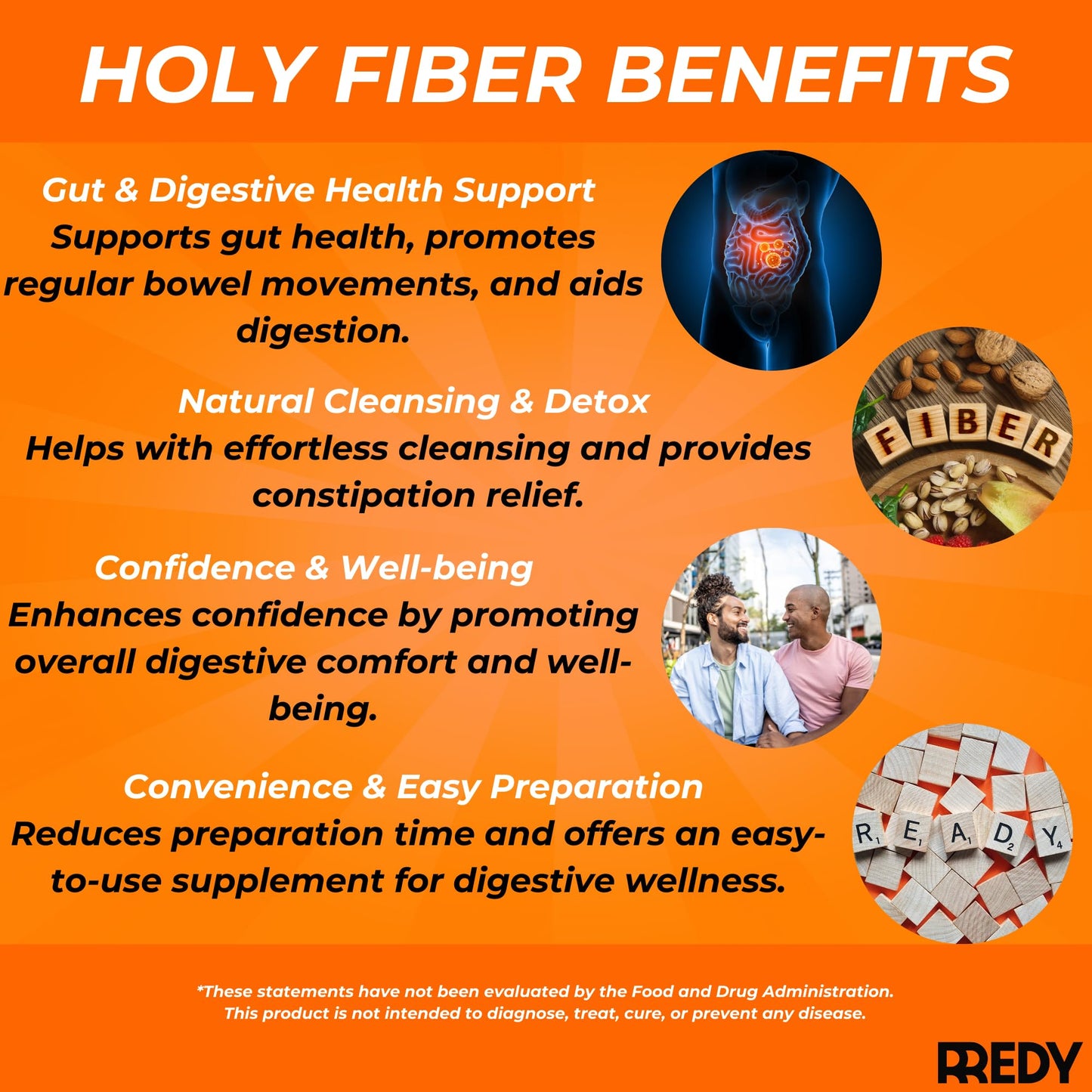 REDY 4-in-1 Premium Blend Psyllium Husk, Aloe Vera, Chia Seeds, Flaxseeds, Fiber Supplement Men, 60 Vegan Capsules, Gut Health Support, Digestive Regularity, Constipation Relief, Bowel Movement