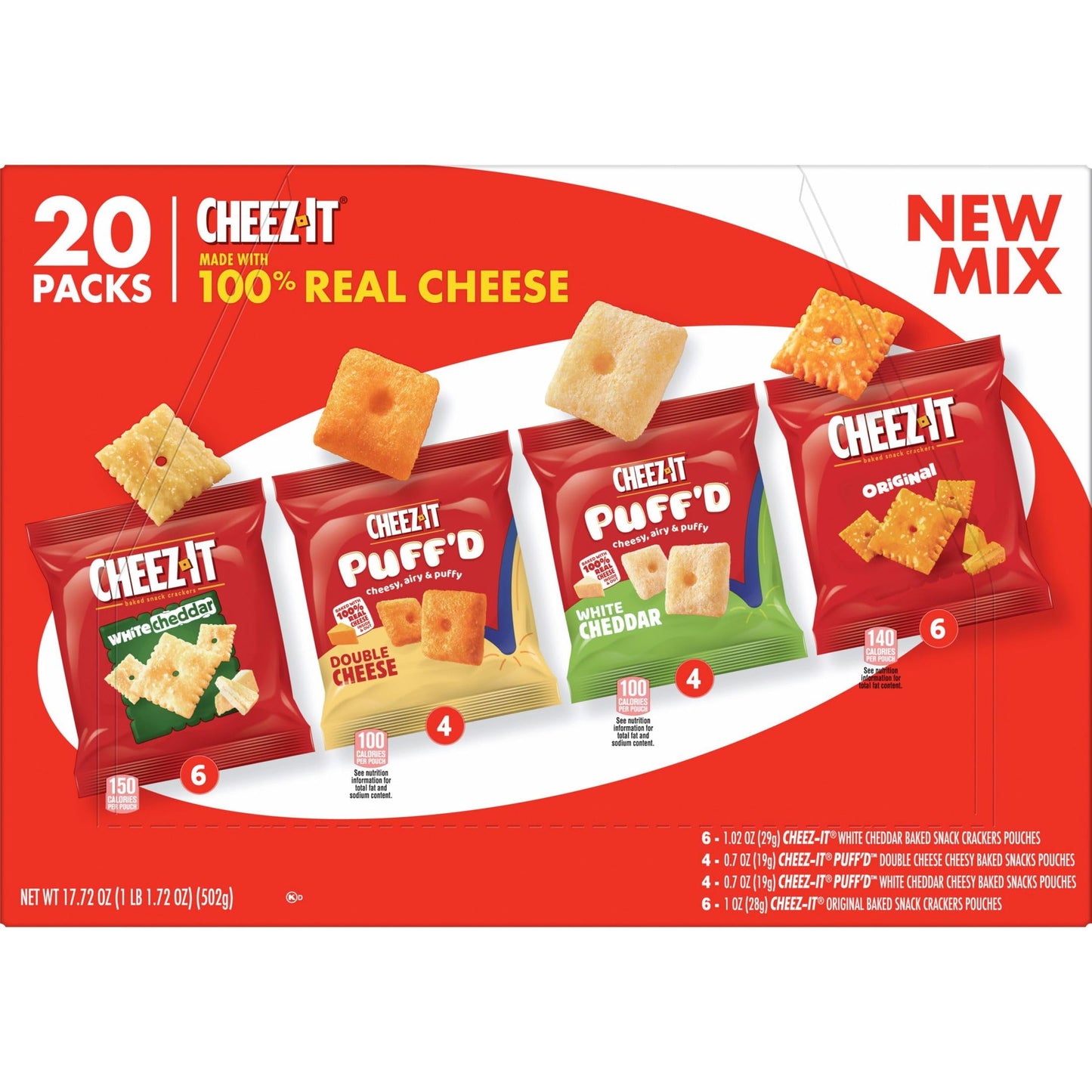 CheezIt Cheese Crackers Baked Snack Crackers Office and Kids Snacks Variety Pack 1772oz Box 20 Pouches