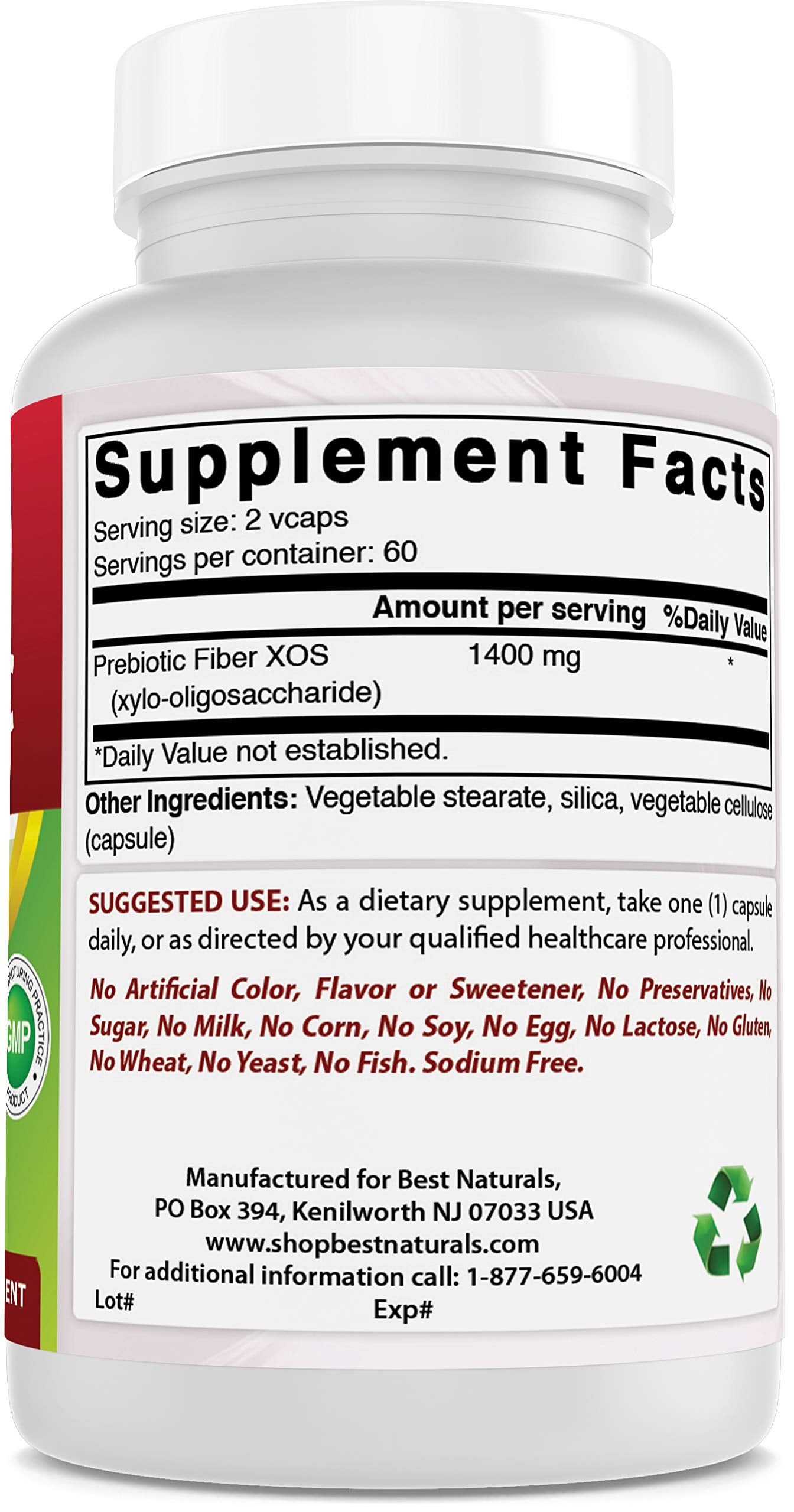 Best Naturals Prebiotics Fiber XOS (Xylo Oligosaccharide) 1400mg Serving 120 Veg Capsules