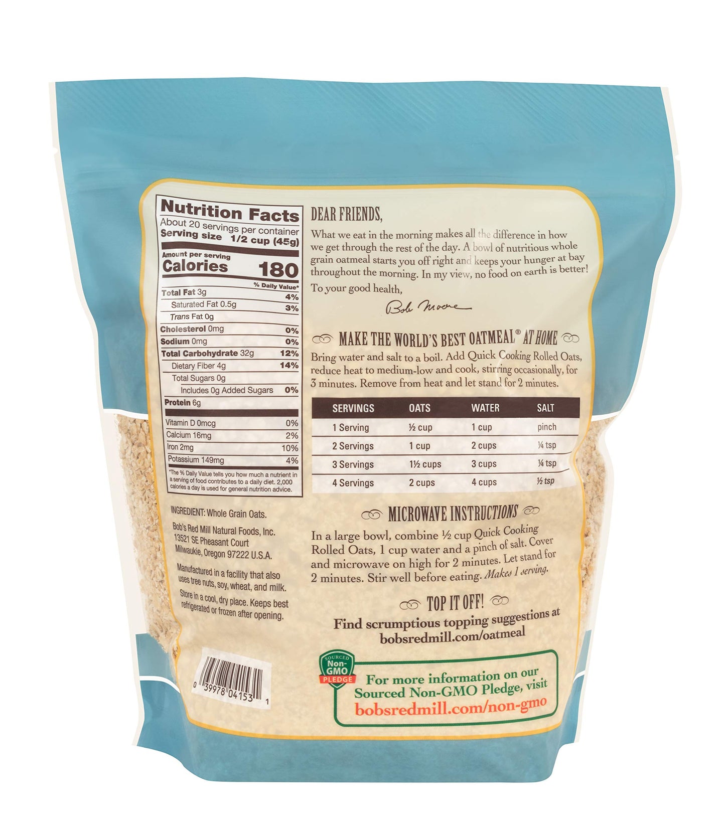 Bobs Red Mill Quick Cooking Rolled Oats 32ounce Pack of 4