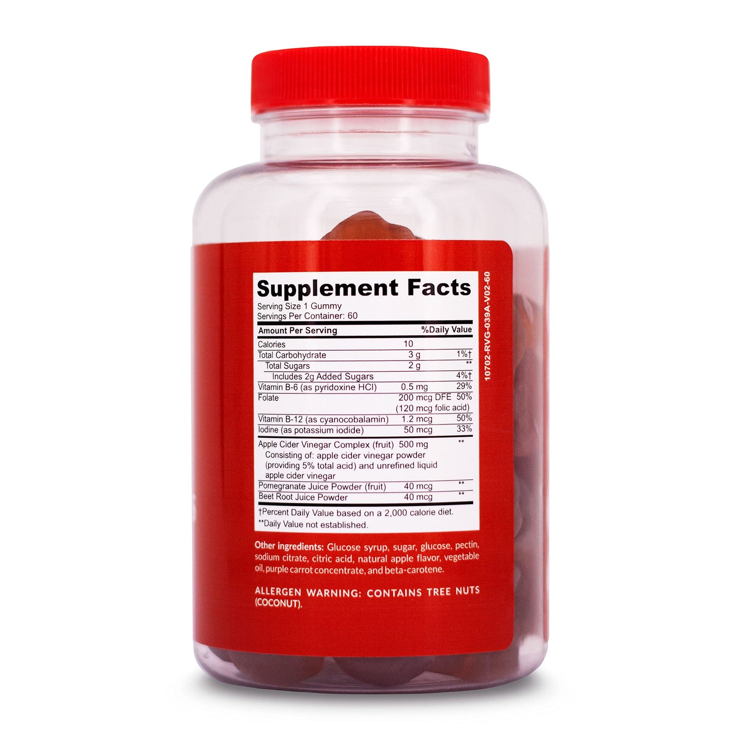 FuelSelf Apple Cider Vinegar Gummy Vitamins with The Mother, 1 Pack, 60 Count :: Metabolism Management, Immunity, Detox :: Vegan, Gluten-Free, Vitamin B6, B12, Pomegranate, Beet Root