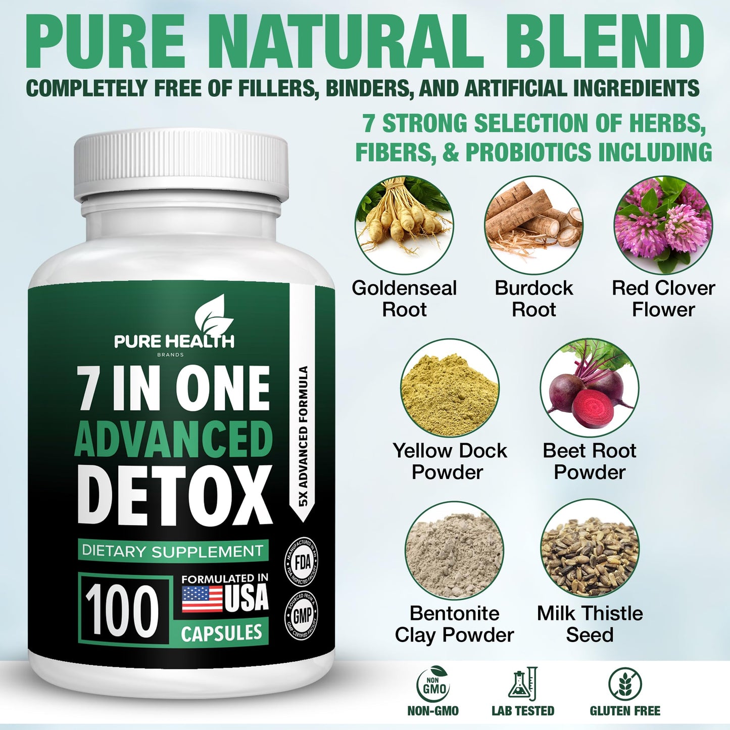Extra Strength Fast Acting 7-in-ONE Advanced Formula - Full Body Cleanse - Detox & Liver Cleanse - Detox & Liver Repair, All Natural Toxins Remover, Healthy Cleansing Support for Liver (100 Capsule)