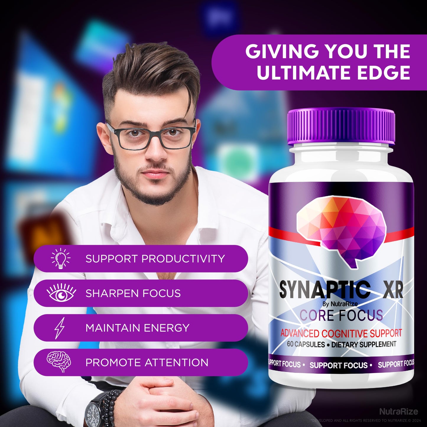 NutraRize (Pack of 2 Synaptic XR Core Focus Capsules Designed for Effective Memory, Max Formula for Cognitive Health, All Natural Brain Supplement, Reviews (120 Capsules)