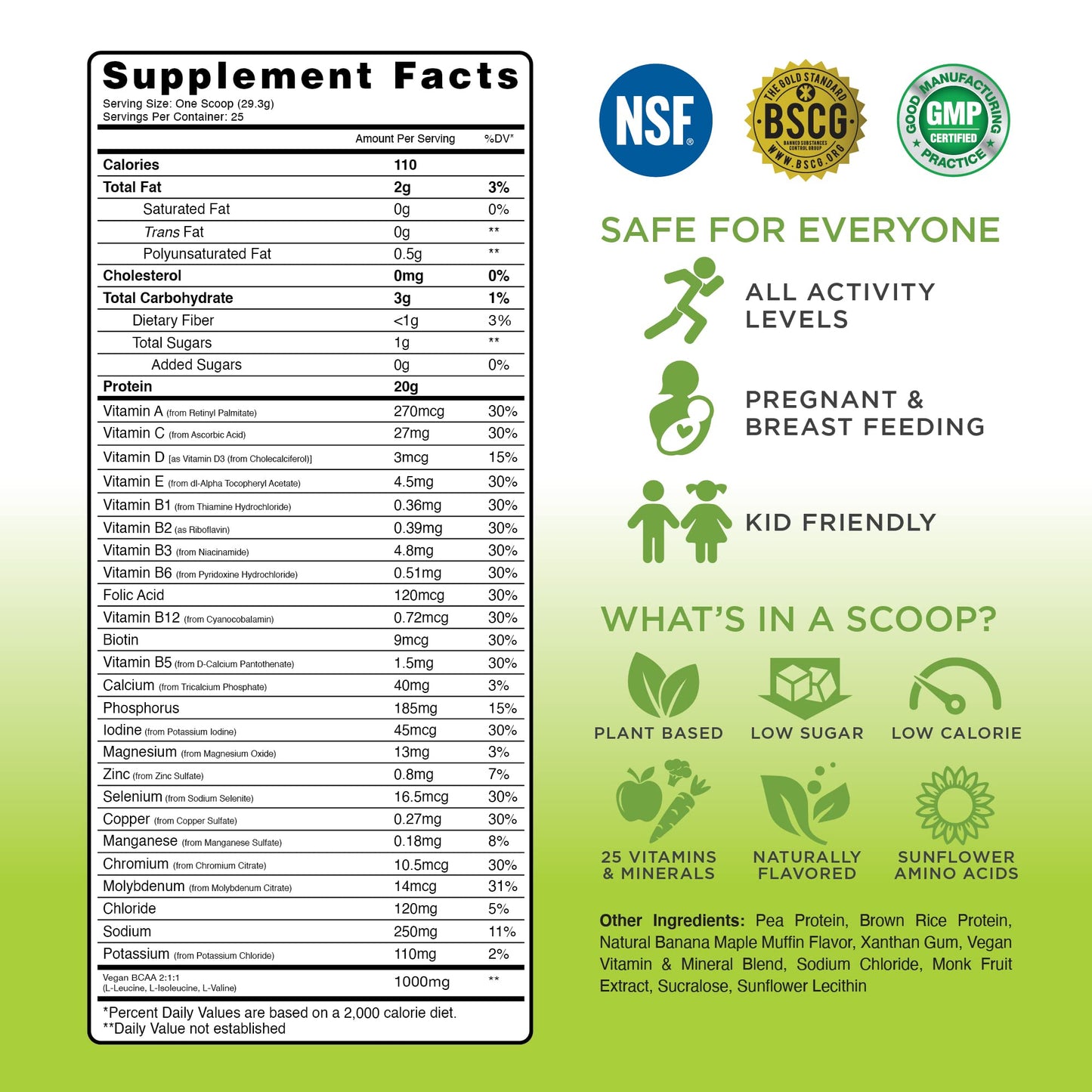 TRU Supplements Plant Based Protein Powder, BCAA, EAA, 20g Vegan Protein, 100 Calories, 27 Vitamins, No Artificial Flavors 25 Servings (Banana Maple Muffin)