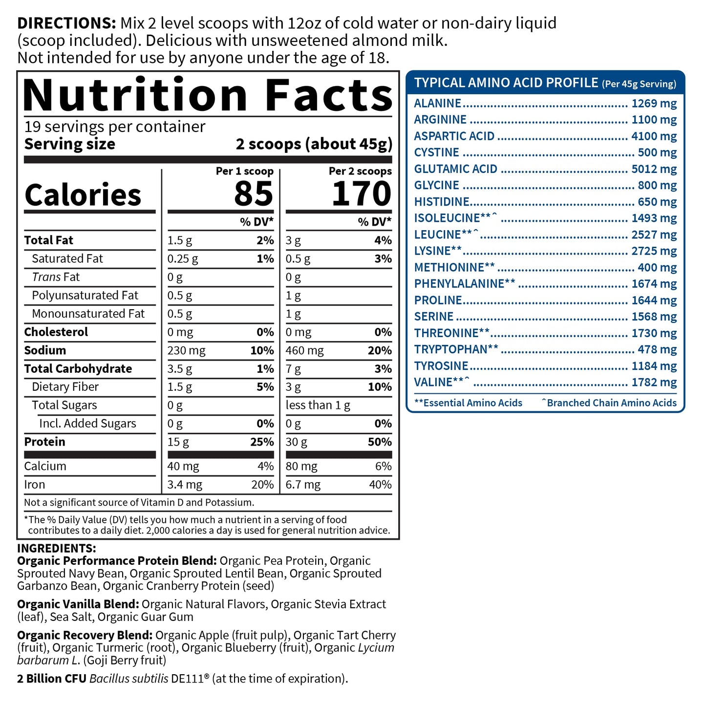 Organic Vegan Protein Powder, Vanilla Protein Powder with Probiotics, BCAAs, 30g Plant Protein, NSF Certified, Gluten Free & Sport, Non GMO, Garden of Life Sport Protein Powder - 19 Servings