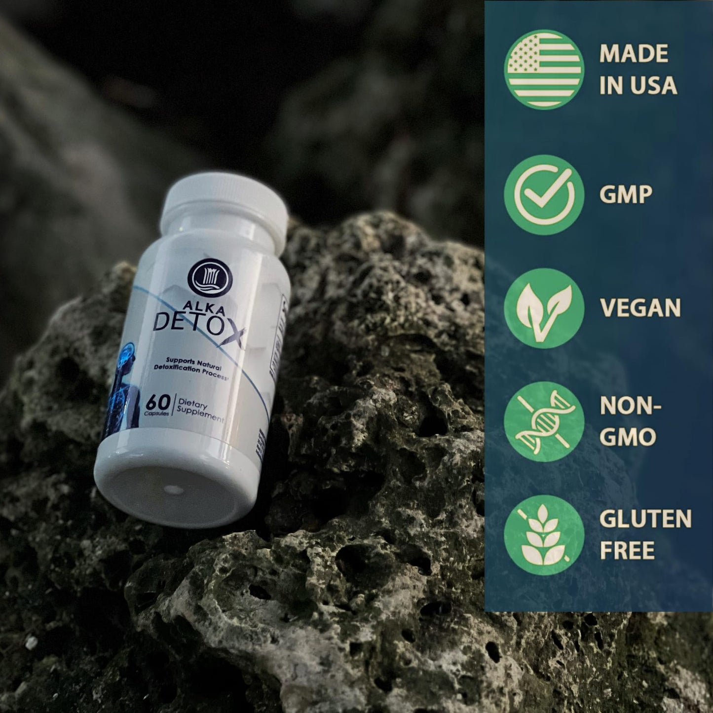 AlkaDetox Binder Tablet with Fiber chlorella, Liver & Gut Detox Cleanse, Colon and Toxin Flush. glycine and Dandelion Root and salud, Pure no fillers. 60 Capsules.