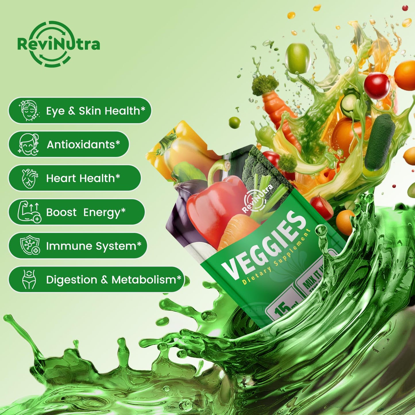 Fruit and Veggies Supplement - 16 Pouches Superfoods & Super Greens for Adults & Kids - Liquid Fruits and Vegetables with Vitamins & Minerals - Support Energy, Detox, Immunity, Digestion & Metabolism