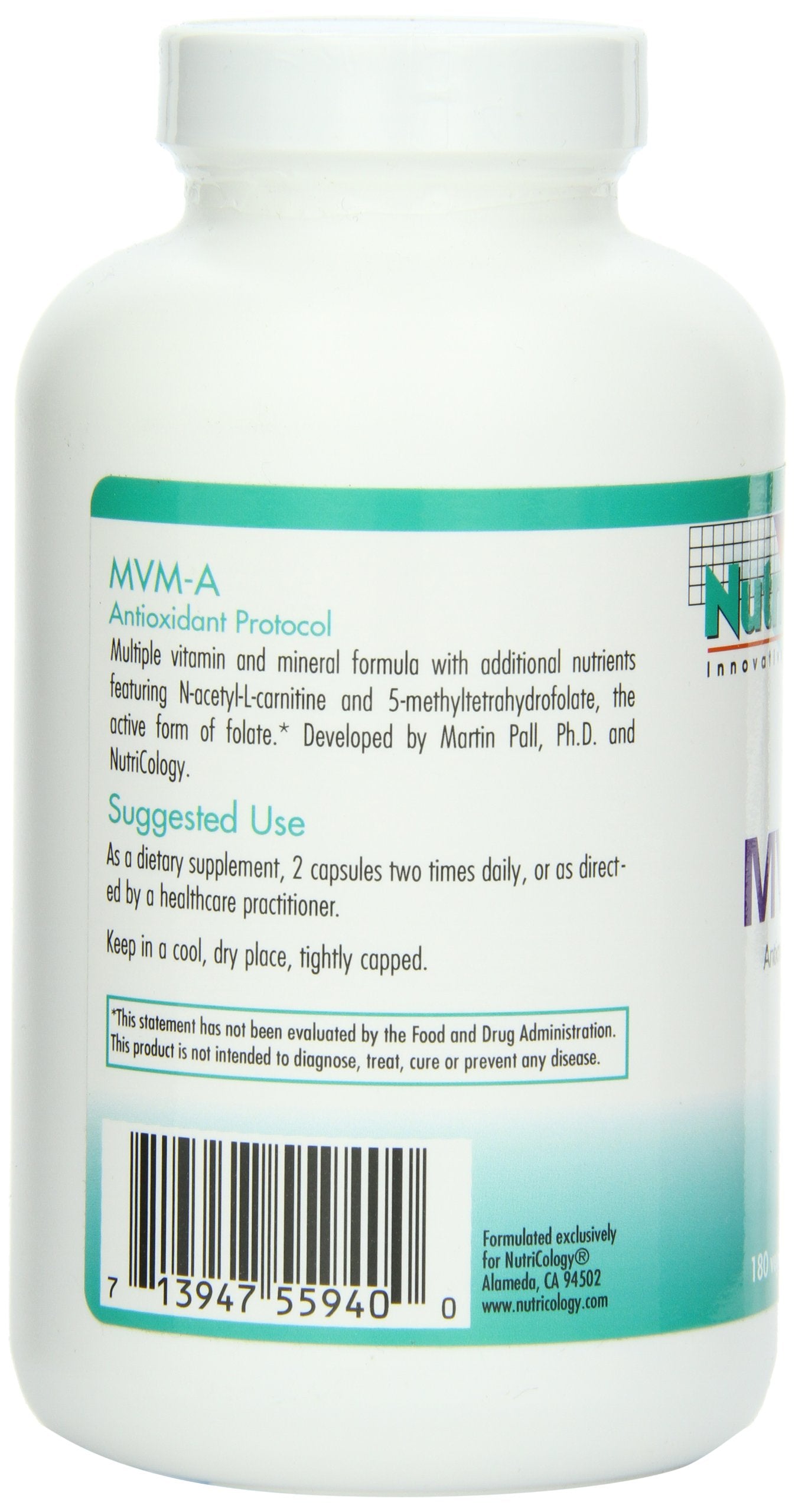Nutricology MVM-A Supplement - Multivitamin for Men & Women, with Iron, Daily Vitamins, for Adults, High Potency, Bioavailable, Vegetarian Capsules - 180 Count