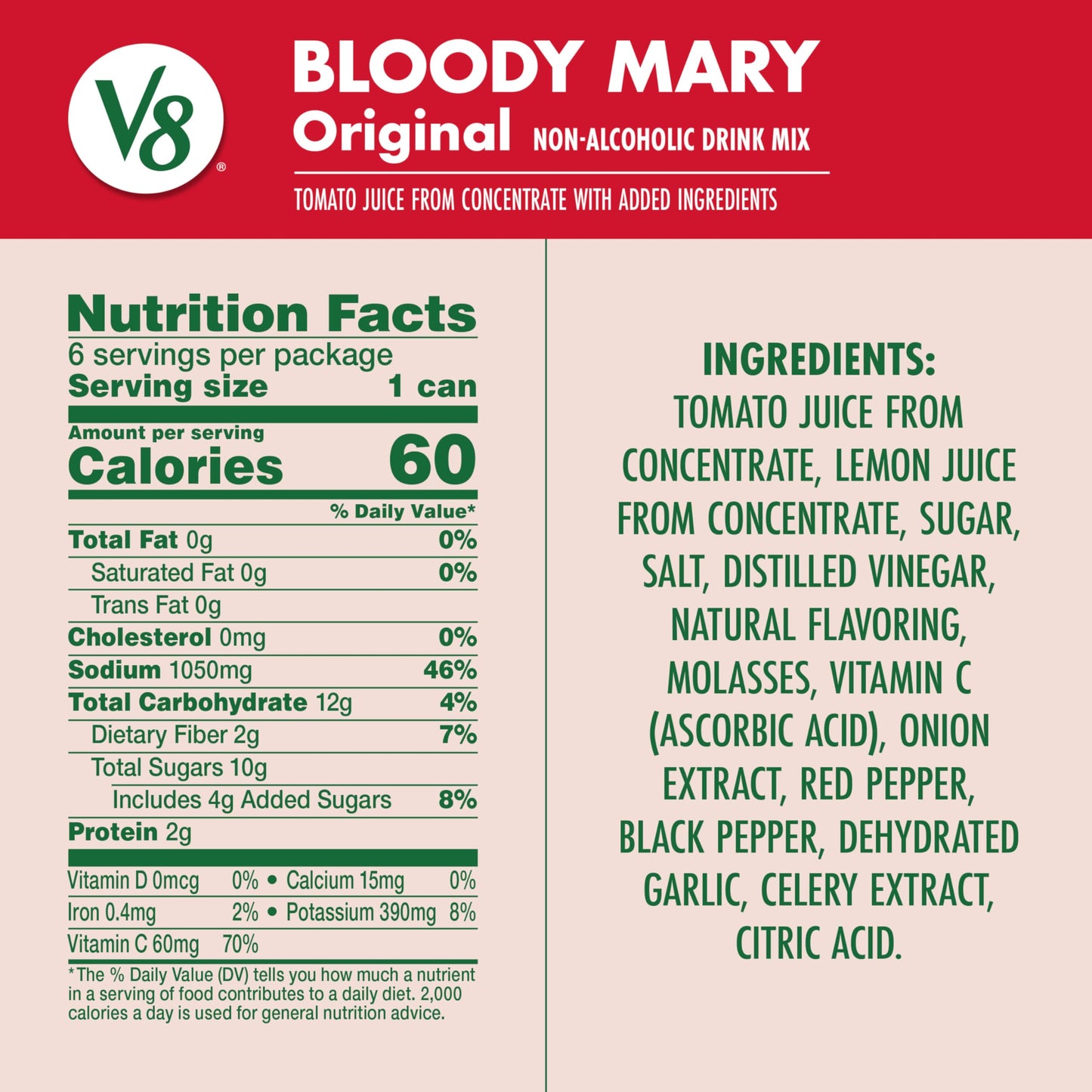 V8 Bloody Mary Mix 8 fl oz Can Pack of 6