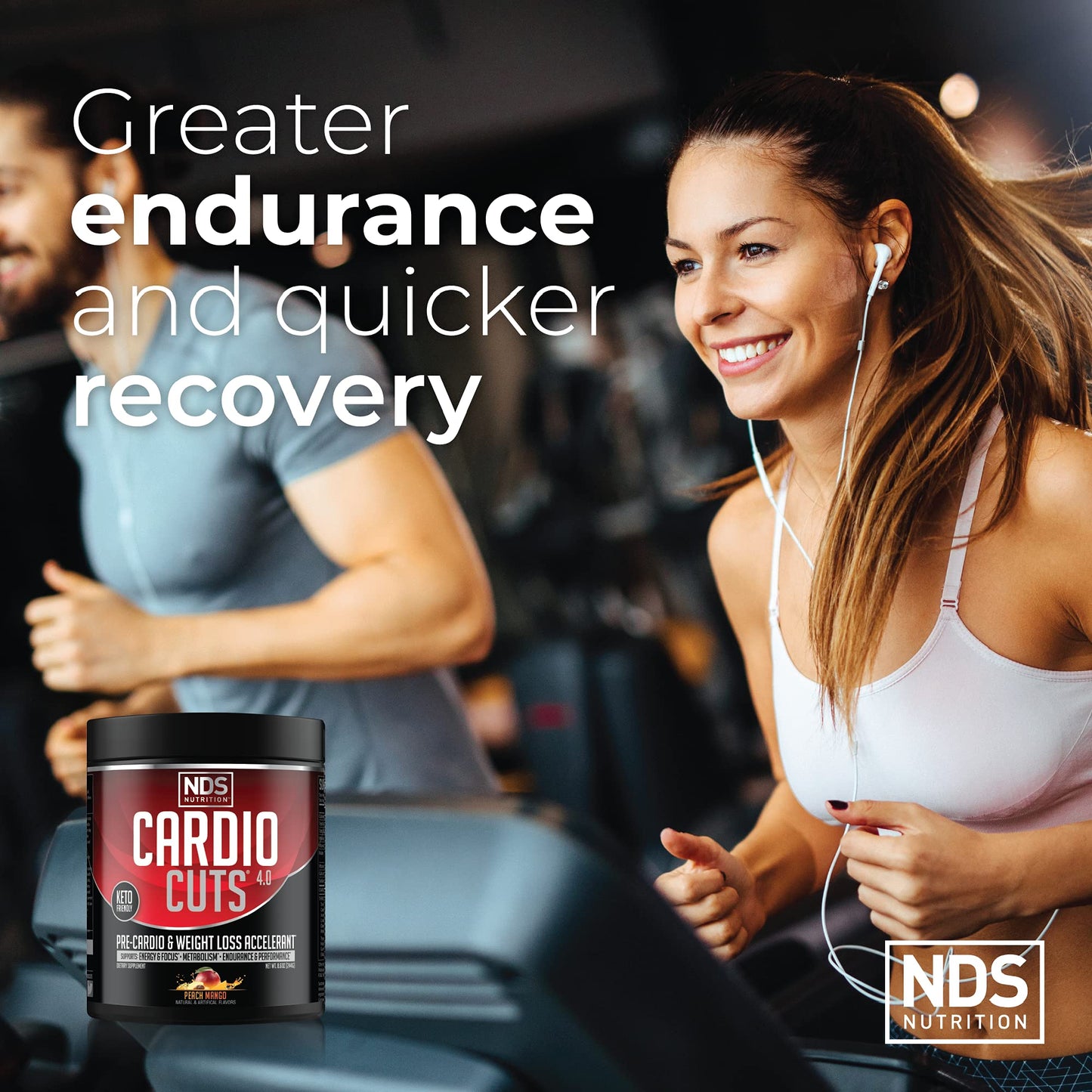 Cardio Cuts NDS Nutrition 4.0 Pre Workout Supplement - Advanced Weight Loss and Pre Cardio Formula with L-Carnitine, CLA, MCTs, L-Glutamine, and Safflower Oil - Peach Mango (40 Servings)