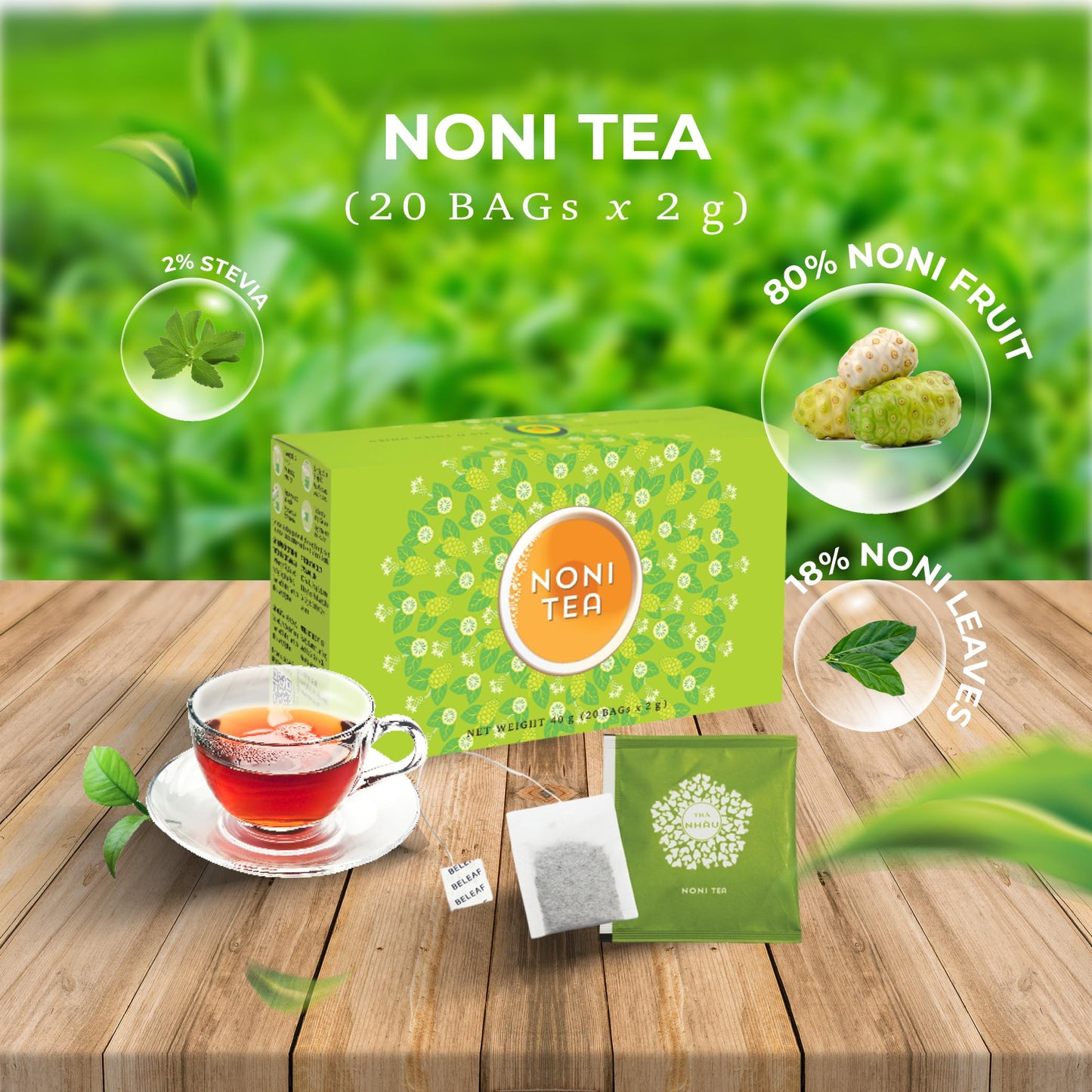 SUNBELEAF  Noni Tea Boosts Immue System Supports Pain Relief Natural Herbal Wellness Support 20 Tea Bags Caffeine Free
