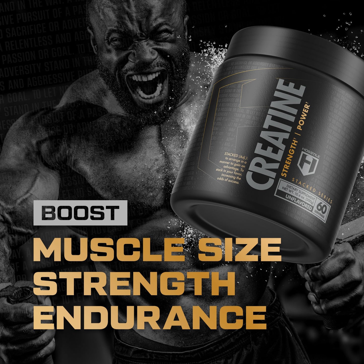 HOSSTILE Creatine, Micronized Creatine Monohydrate Powder for Men & Women, Improve Muscle Size, Strength & Power Output, Post Workout Recovery Drink, Unflavored, 60 Servings