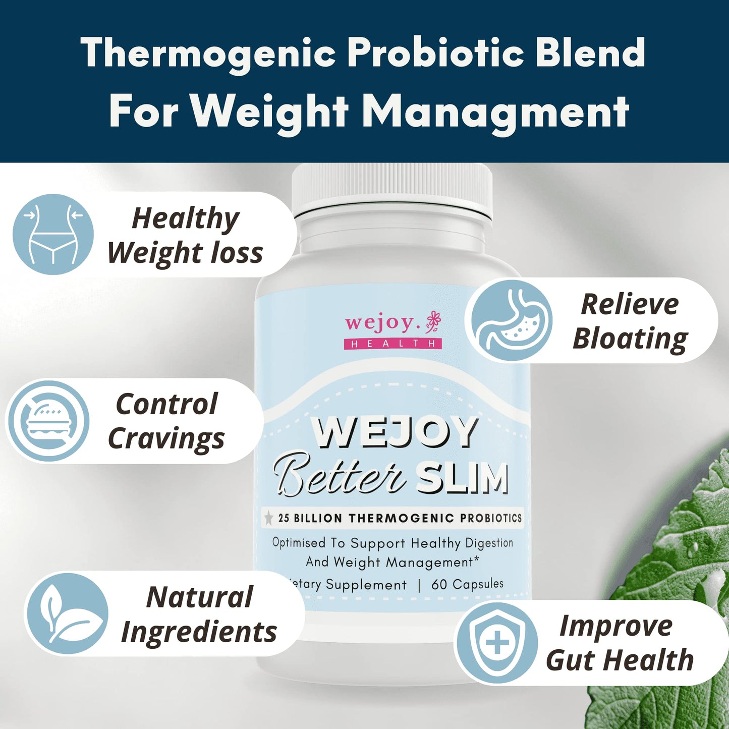 WEJOY. Better Slim - Thermogenic Probiotics for Women, Bloating Relief, Appetite Suppressant for Weight Loss, Detox Cleanse Probiotics for Digestive Health, Lactobacillus Acidophilus Probiotic
