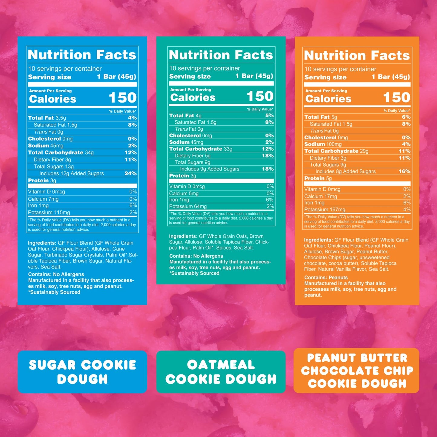 Whoa Dough Edible Cookie Dough Bars Certified NonGMO Kosher and Gluten Free Bars  Healthy Snack Foods  Plant Based Snacks  Real Ingredients  Variety Pack 6 Bars