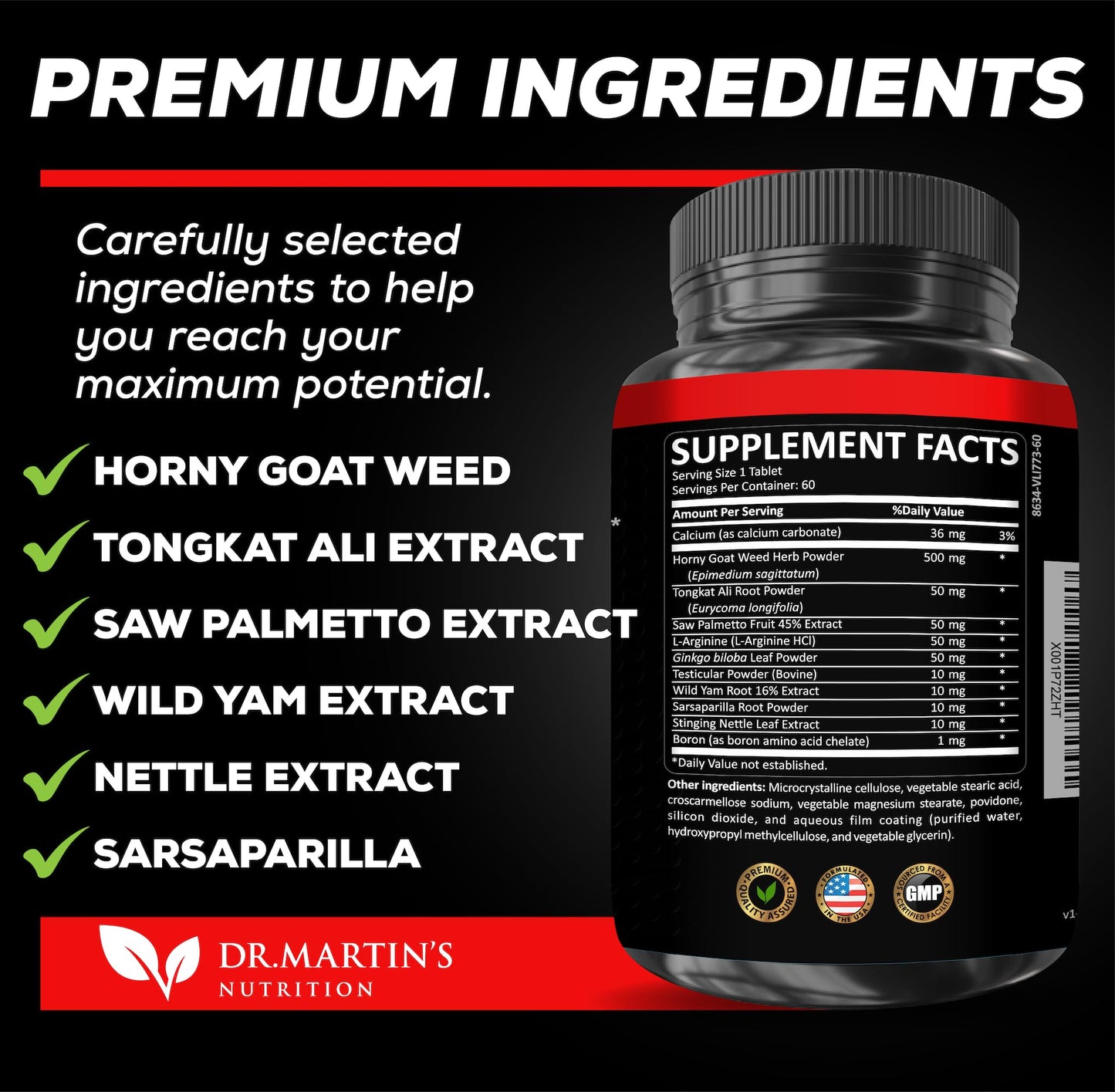 DR. MARTIN'S NUTRITION Extra Strength Testosterone Booster - Naturally Boost Your Stamina, Endurance, Strength & Energy for Men & Women - Burn Fat & Build Lean Muscle Mass Today