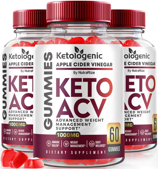 NutraRize (Pack of 3 Ketologenic Keto ACV Gummies Advanced Weight Loss, Detox Formula, Apple Cider Vinegar Supplement (180 Gummies)