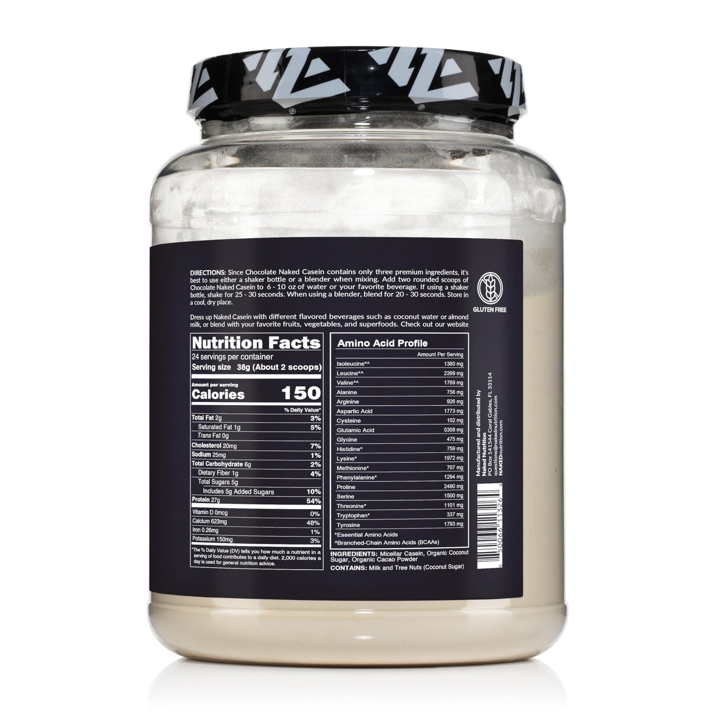 Naked Casein - 2Lb Micellar Chocolate Casein Protein - Bulk, GMO-Free, Gluten Free, Soy Free, Preservative Free - Stimulate Muscle Growth - Enhance Recovery - 24 Servings