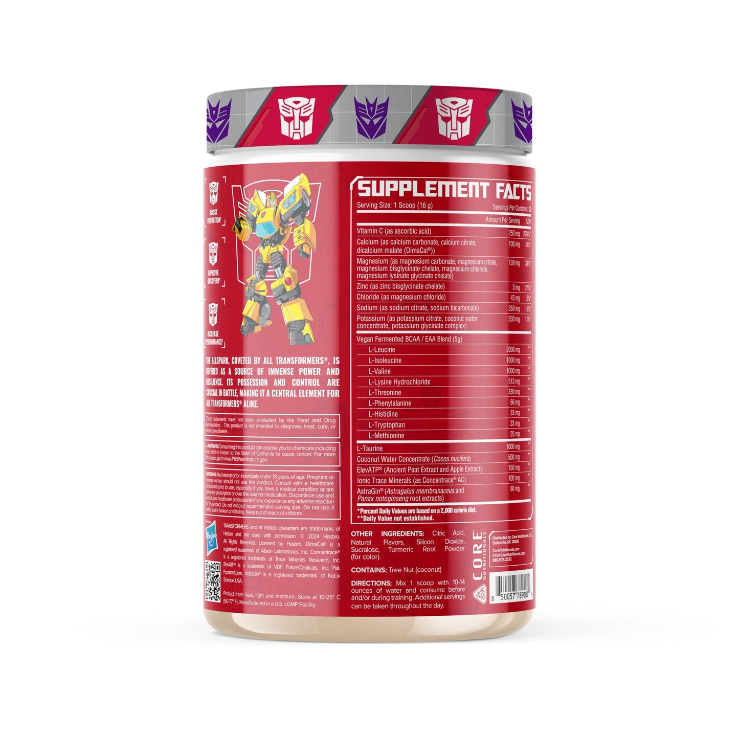 Core Nutritionals | Transformers Allspark Hydration BCAA/EAA Nutritional Supplement Formula (Free Prize Inside - Bumblebee) - for Adults Ages 18+ (30 Servings, Sour Lemon Candy)
