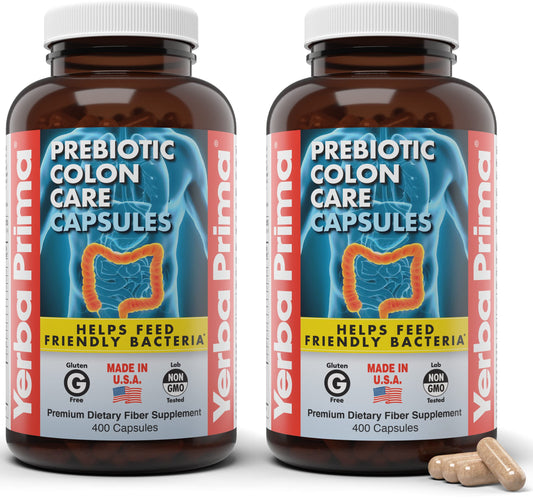 Yerba Prima Prebiotic Colon Care Capsules, 400 Caps (Pack of 2) - Five Forms of Dietary Fiber Supplement - Healthy Soluble & Insoluble Fibers for Regularity & Digestive Support