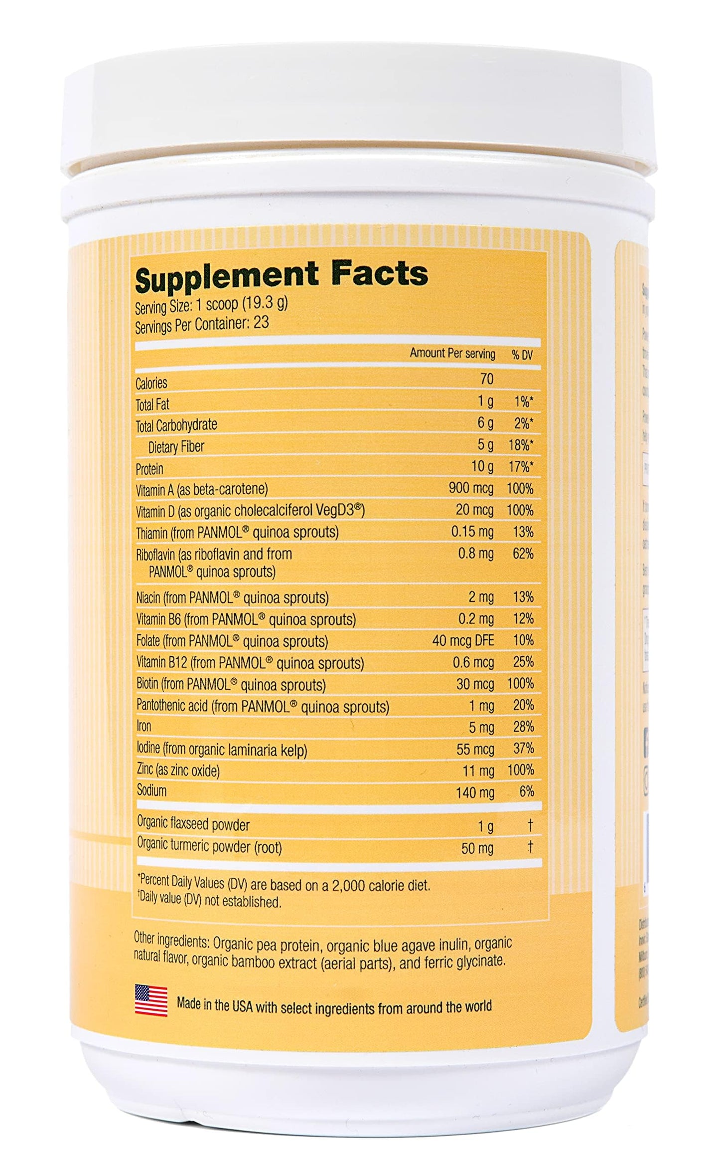 POWER PEA Plant Based Vegan Protein Unflavored- USDA Organic with Vitamins, Fiber, Omega 3, Turmeric, Kids Nutrition, Non-GMO, Dairy Free, Allergen Free, Sugar & Gluten Free