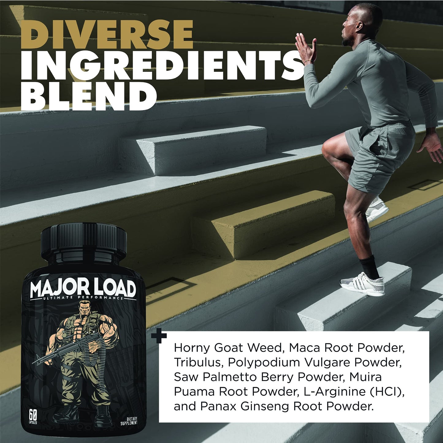 Major Load Testosterone Booster for Men - Testosterone Supplement with Horny Goat Weed, Maca Root, & Tribulus Terrestris - Tongkat Ali Men's Energy, Stamina & Strength - Test Booster 60 Capsules