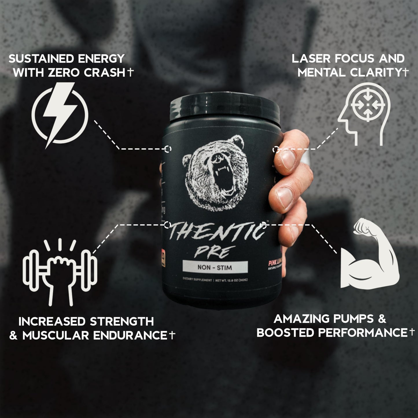 THENTIC Caffeine Free Pre Workout - Naturally Flavored & Sweetened Nootropic Non-Stim Pre Workout Supplement- Laser Focus, Energy, Strength, Endurance, Power (Pink Lemonade)