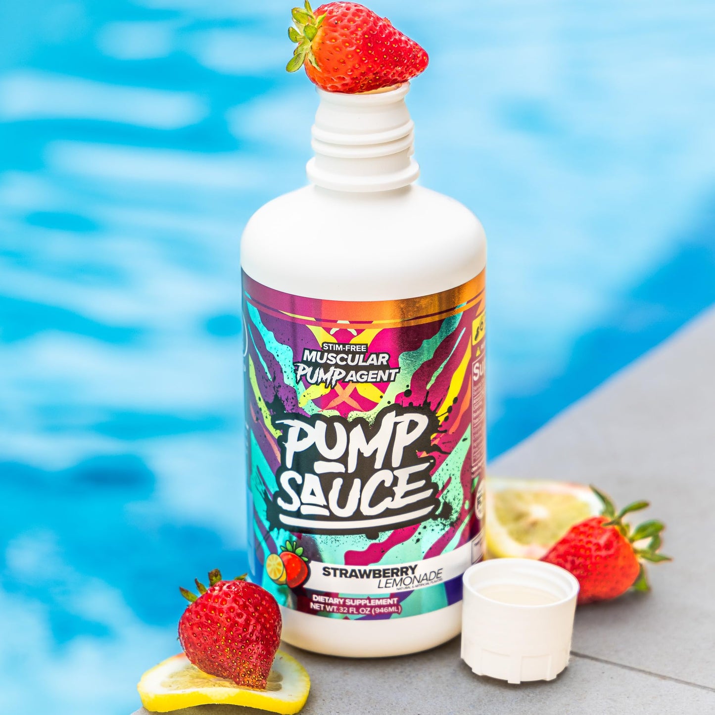 Pump Sauce Pre-Workout - 32 oz, Strawberry Lemonade, No Caffeine, Full Spectrum Liquid, Gluten Free, Vegan, Zero Sugar