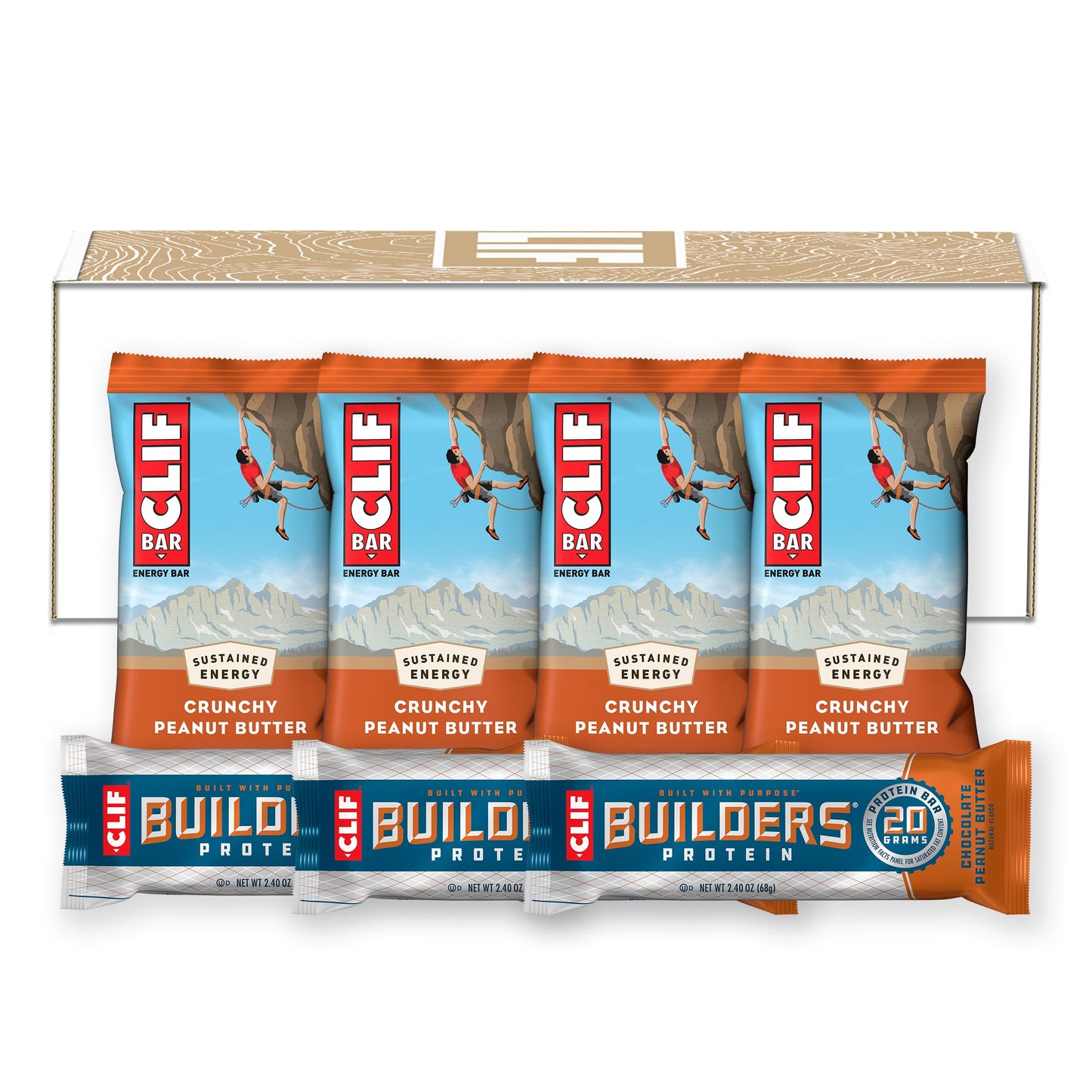 CLIF BAR and CLIF Builders  Variety Pack  Crunchy Peanut Butter and Chocolate Peanut Butter  Energy Bars and Protein Bars  NonGMO  Plant Based  24 oz 14 Count