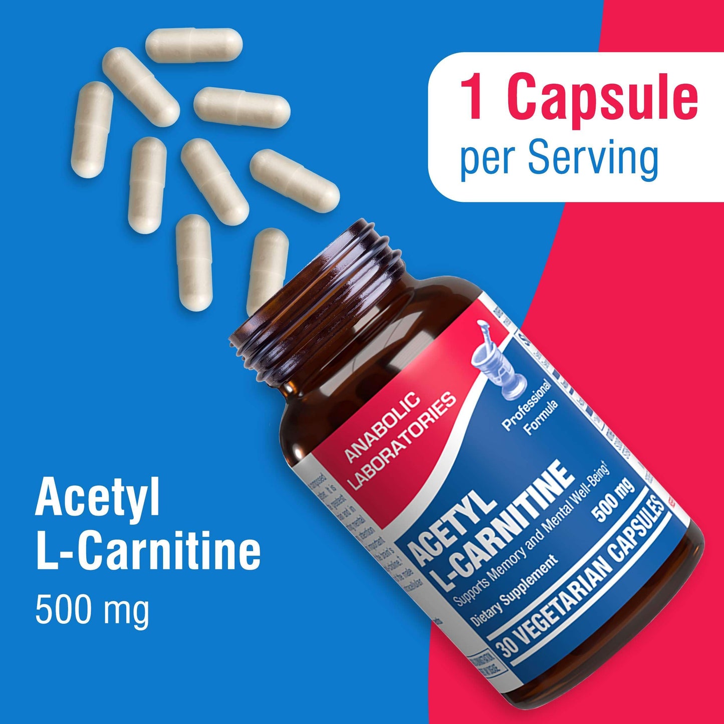 Anabolic Laboratories Acetyl L Carnitine Supplements - 30 Vegetarian 500mg Capsules for Brain Health and Energy Production