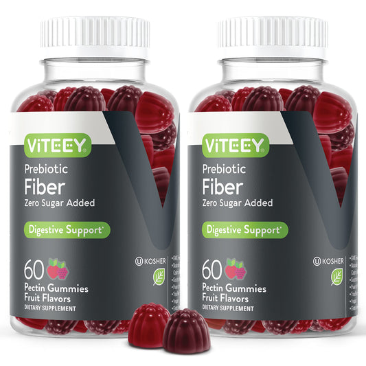 Prebiotic Fiber Gummies for Adults, 4g - Zero Sugar Added - Fiber Supplement Gummies for Digestive Health Regularity & Natural Weight Support-Vegan, Gelatin Free - Chewable Fruit Flavored Gummy 2 PACK