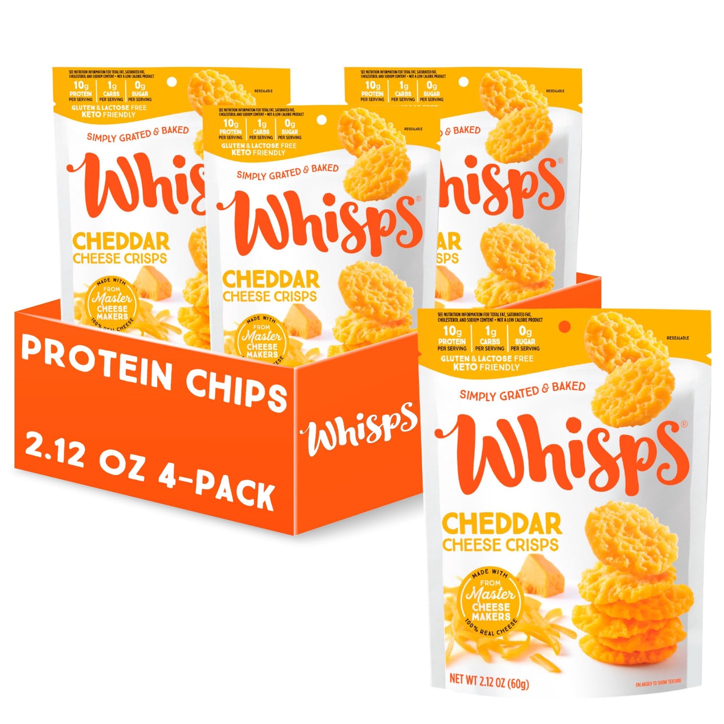 Whisps Cheese Crisps Cheddar Cheese  Protein Chips  Healthy Snacks  Protein Snacks Gluten Free High Protein Low Carb Keto Food 212 Oz 4 Pack