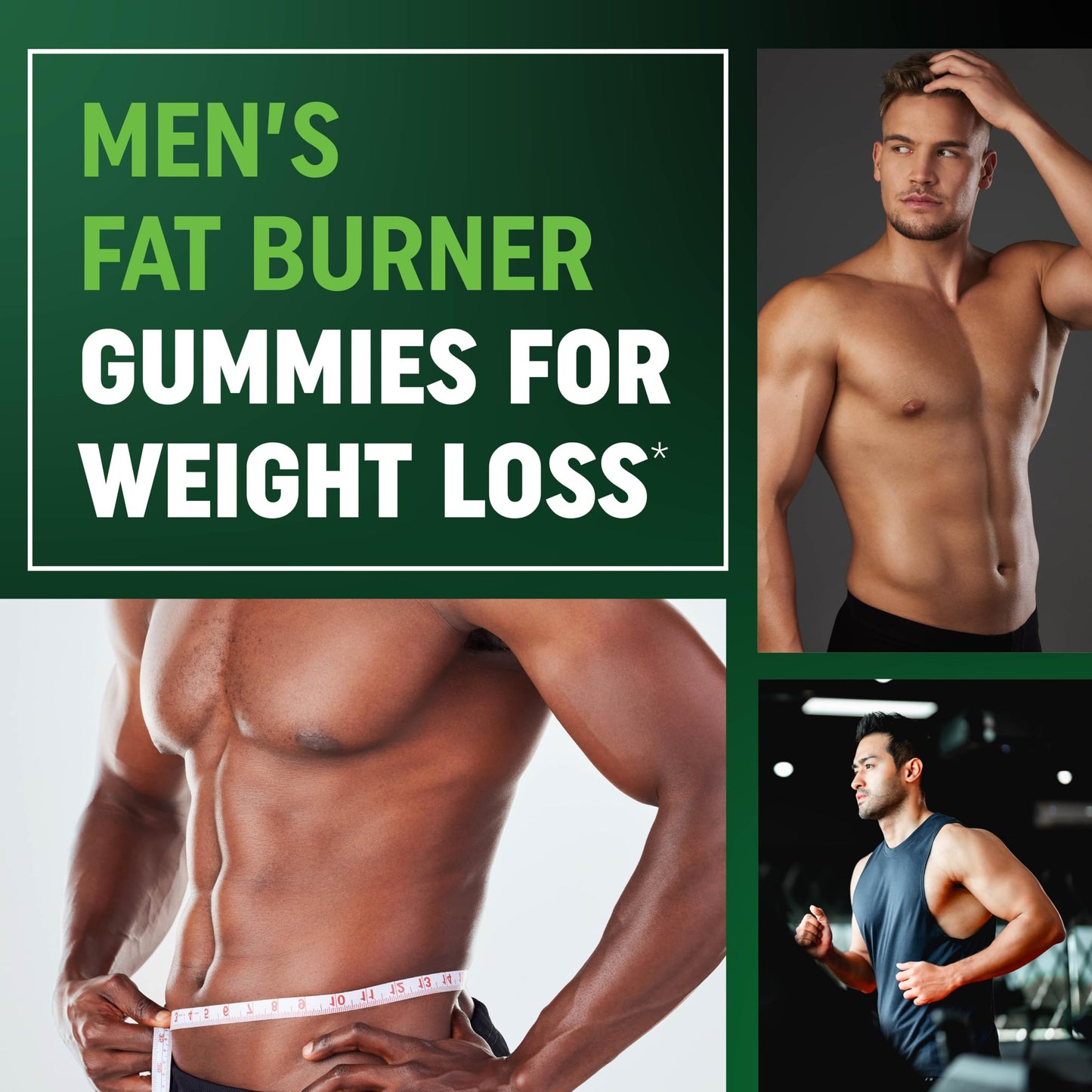 Men’s Fat Burner Gummies for Weight Loss | Green Tea, Green Coffee Bean, Garcinia Cambogia & Ketones | Belly Fat Burner for Men Weight Loss Gummies | Apple Flavored, Pectin-Based | 60 Gummies