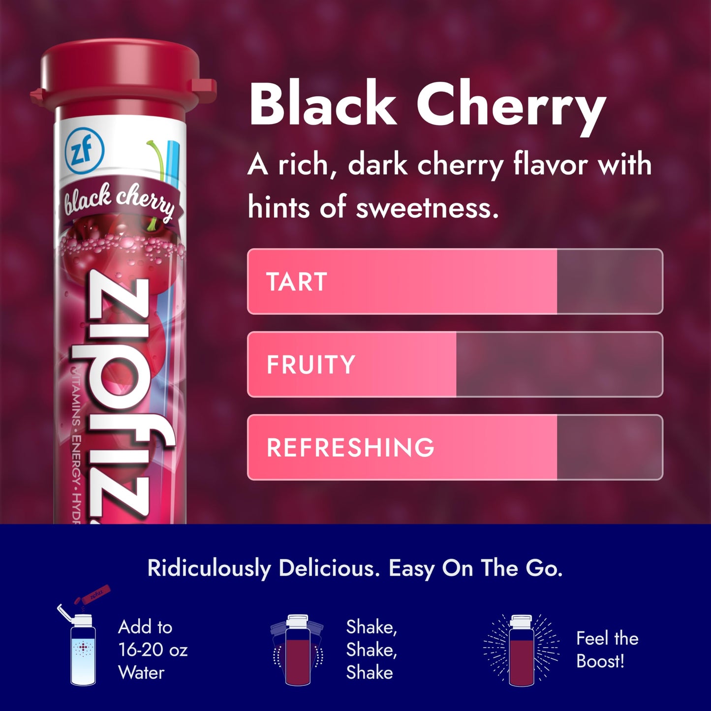 Zipfizz Energy Drink Mix Electrolyte Hydration Powder with B12 and Multi Vitamin Black Cherry 20 Count