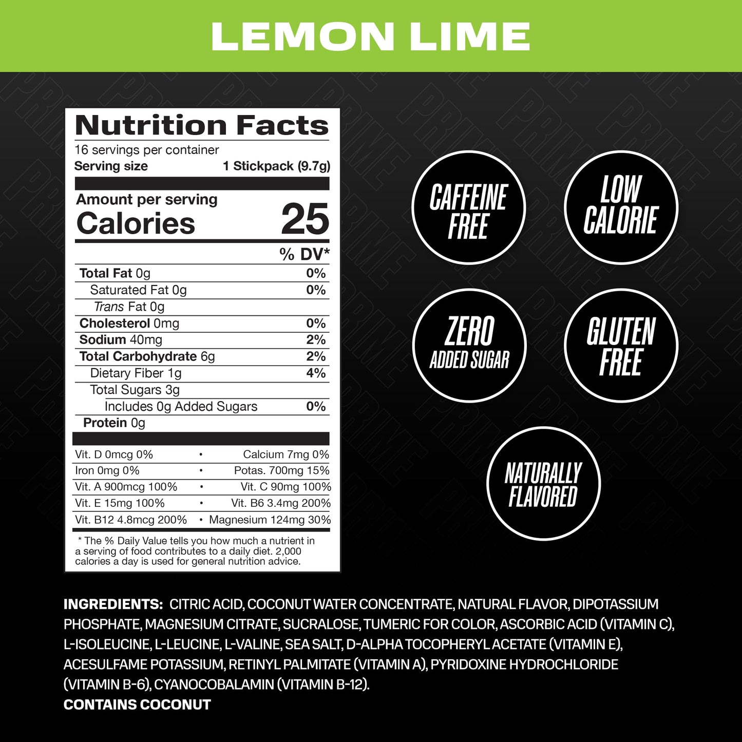 PRIME HYDRATION+ Sticks Lemon Lime | Hydration Powder Single Serve Sticks | Electrolyte Powder On The Go | Low Sugar | Caffeine-Free | Vegan | 48 Sticks