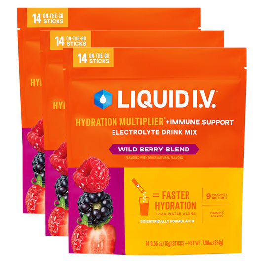 Liquid I.V.® Hydration Multiplier +Immune Support - Wild Berry Blend | Electrolyte Powder Drink Mix | 3 Pack (42 Servings)