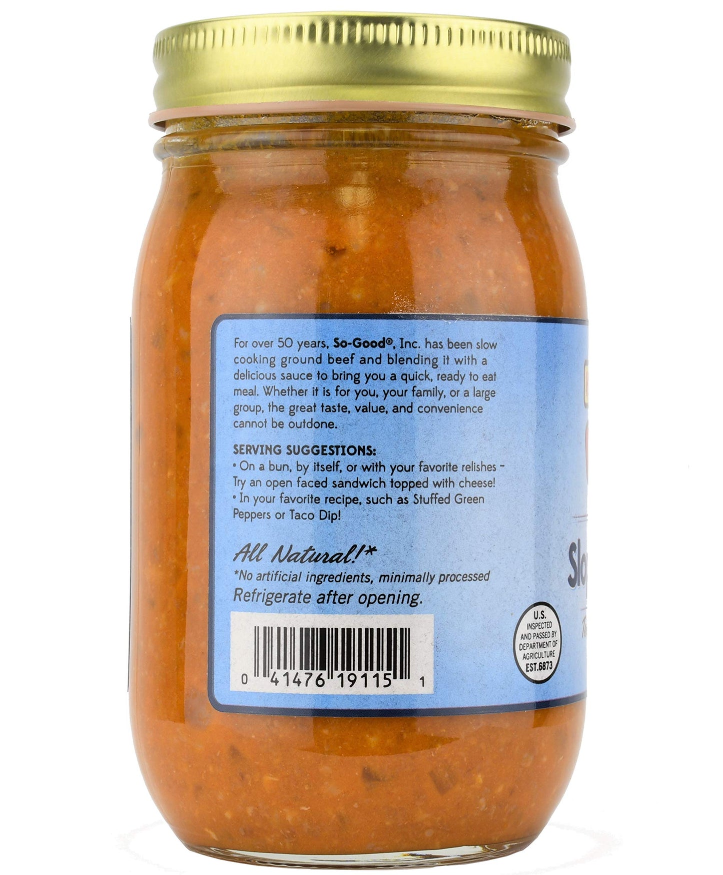 SoGood Sloppy Joe Filling with Ground Beef 16 oz Jar  Just Heat and Serve