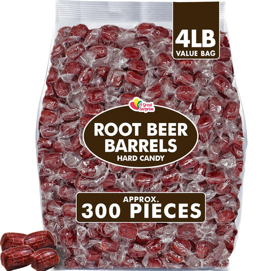 Root Beer Barrels  4 Pounds  Root Beer Hard Candy  Old Fashion Candy  Brown Hard Candy  Individually Wrapped Bulk Candies  Candy Drops