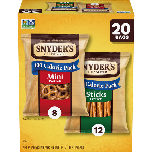 Snyders of Hanover Pretzels Minis and Sticks 100 Calorie Packs 20 Ct Variety Pack