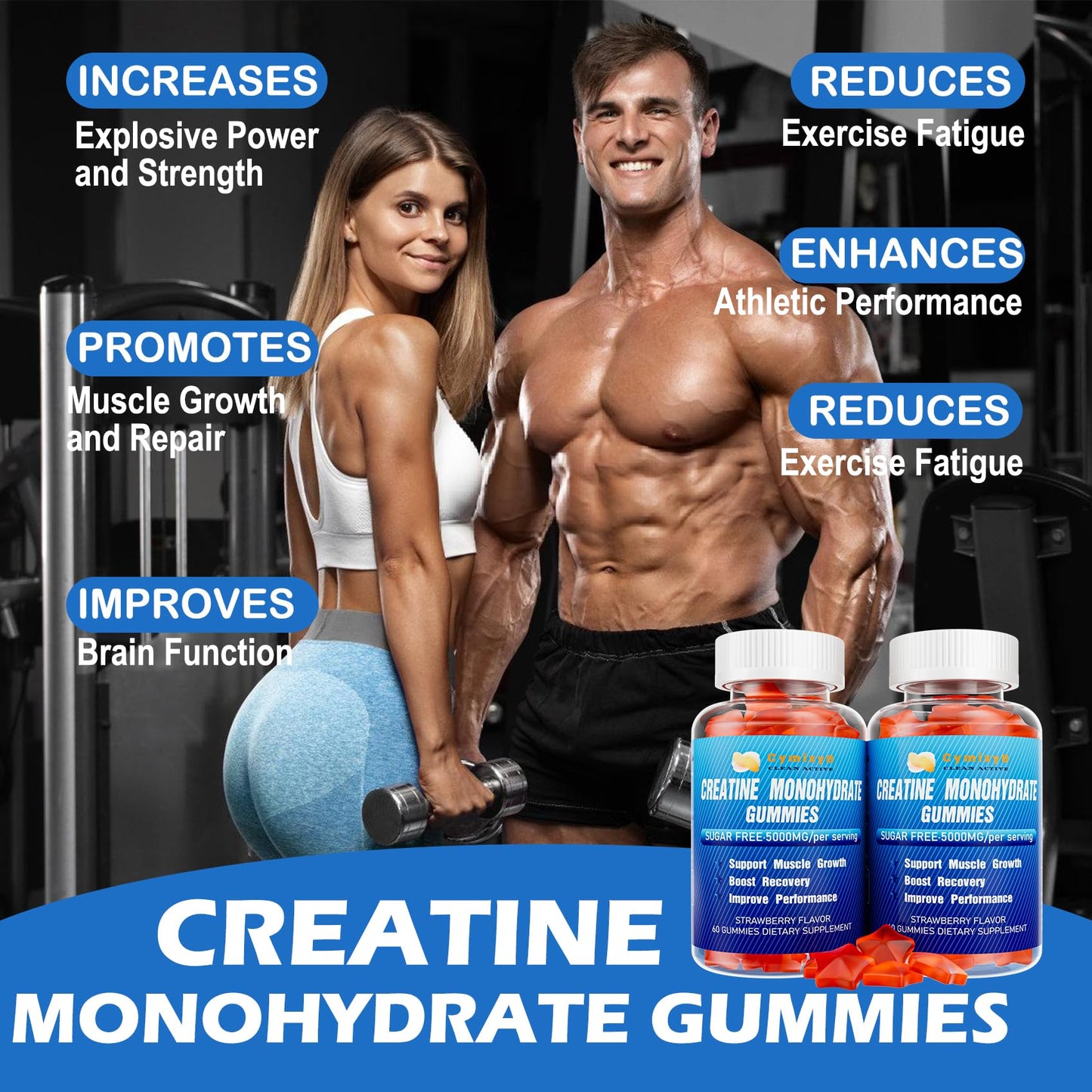 Cymixy8 Creatine Monohydrate Gummies for Men & Women 120Count