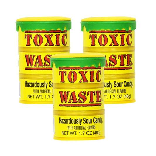 TOXIC WASTE  3Pack Toxic Waste Original Yellow Drums of Assorted Sour Candy  5 Flavors Apple Watermelon Lemon Blue Raspberry and Black Cherry 17 oz
