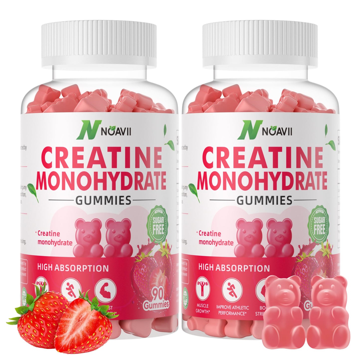 NOAVII Creatine Monohydrate Gummies 5000mg for Men & Women, Chewables Creatine Monohydrate for Muscle Strength, Muscle Builder, Energy Boost, Pre-Workout Supplement-180 Strawberry Gummies