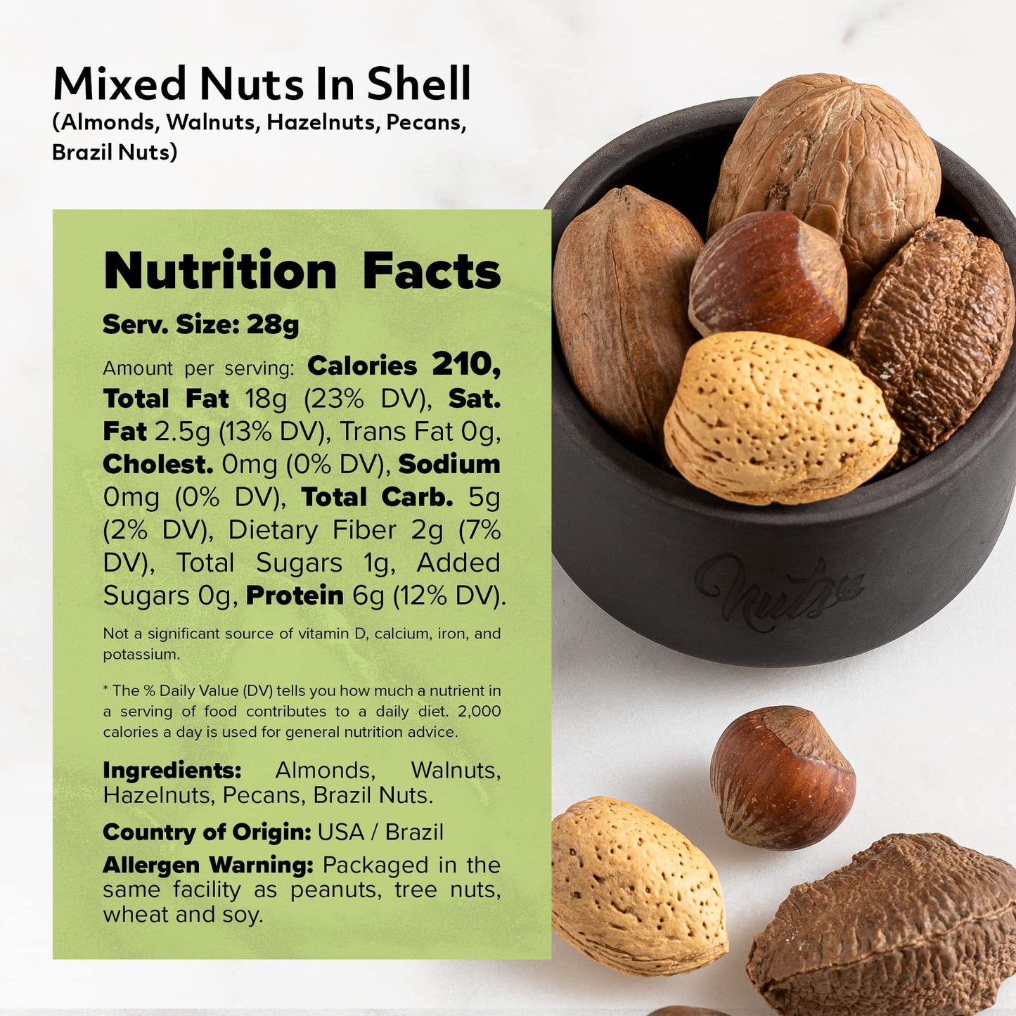 NUTS US  Mixed Nuts In Shell Almonds Walnuts Hazelnuts Pecans Brazil Nuts  No Added Colors and No Artificial Flavors  Fresh Buttery Taste and Raw Packed In Resealable Bags 6 LBS