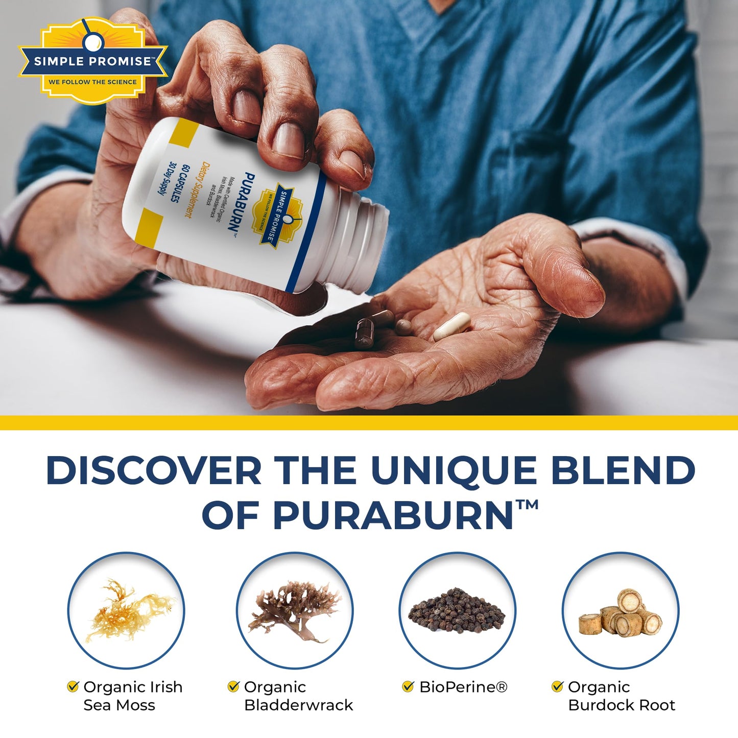 Simple Promise PuraBurn™ - Herbal Wellness Supplement with Organic Irish Sea Moss, Bladderwrack & Burdock Root - Supports Digestive Health & Nutrient Absorption - 60 Capsules