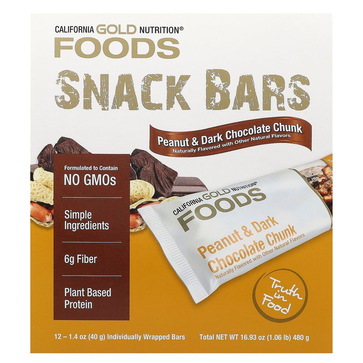 California Gold Nutrition Foods, Peanut & Dark Chocolate Chunk Bars, 12 Bars, 1.4 oz (40 g) Each