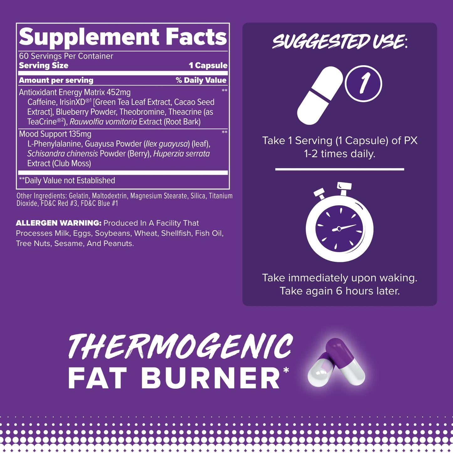 FINAFLEX PX PRO Xanthine - 60 Capsules - Thermogenic - Promotes Energy, Focus & Appetite Suppression - with Caffeine & TeaCrine - 60 Servings