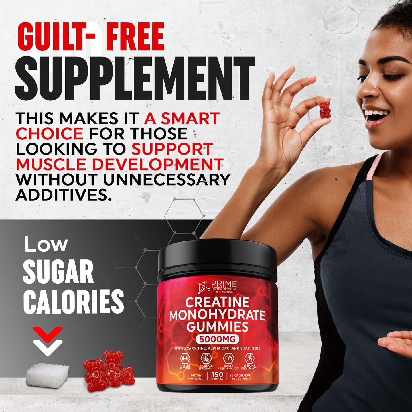 Creatine Monohydrate Gummies Only 3 Gummies For 5g, 50 Servings For Men And Women, Vegan Creatine Chews For Muscle Growth, Muscle Endurance, Workout Recovery, Low Sugar, Easy To Digest, No Bloating