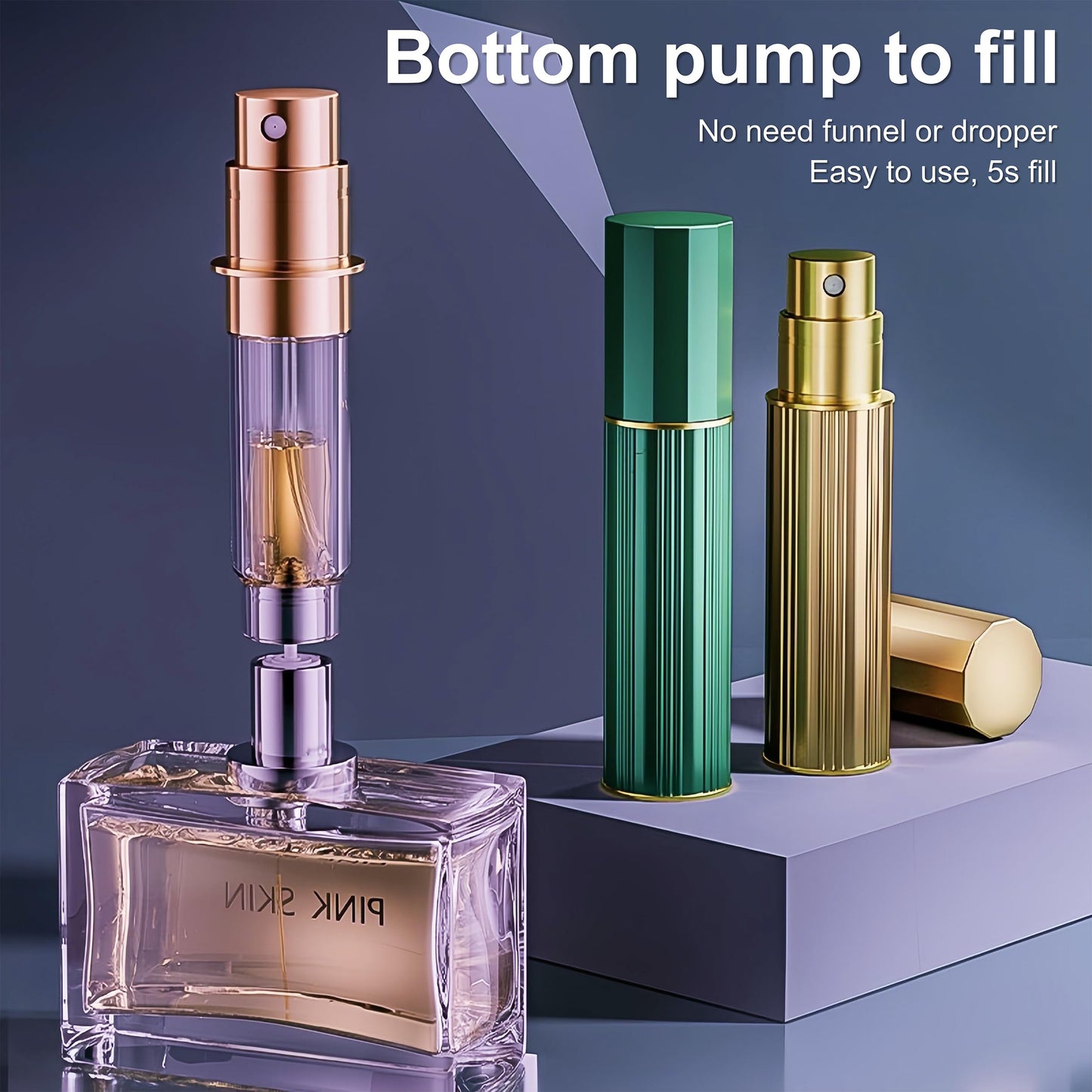 Fiwecos Perfume Travel Refillable Bottle Cologne Portable Atomizer Fragrance Scent Sprayer Pump Fill from Bottom Mini Pocket Size 5ml for Travel Essentials & Best Gift (Shining Gold)